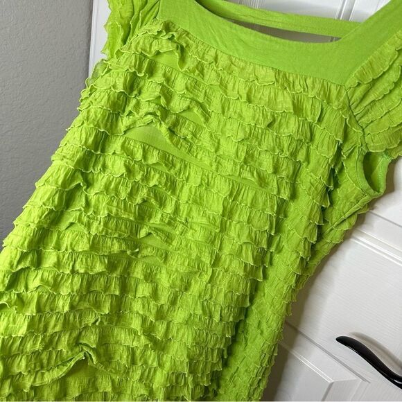 Y2K J.T.B. Green Squareneck Ruffled Blouse Sz L Festival 2000s Baddie Lagonlook - Picture 3 of 5